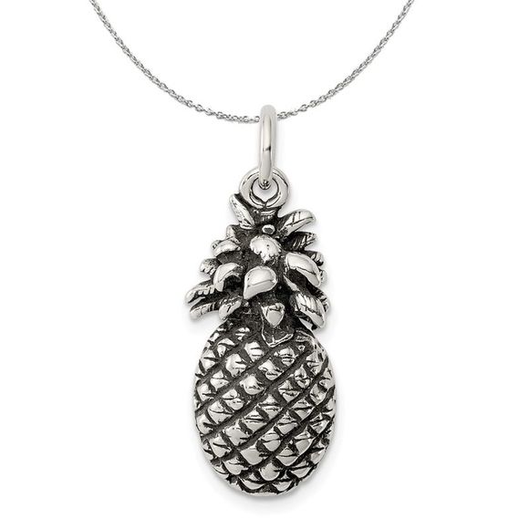 Sterling Silver Antiqued Pineapple Necklace - 20 Inch - Picture 1 of 7